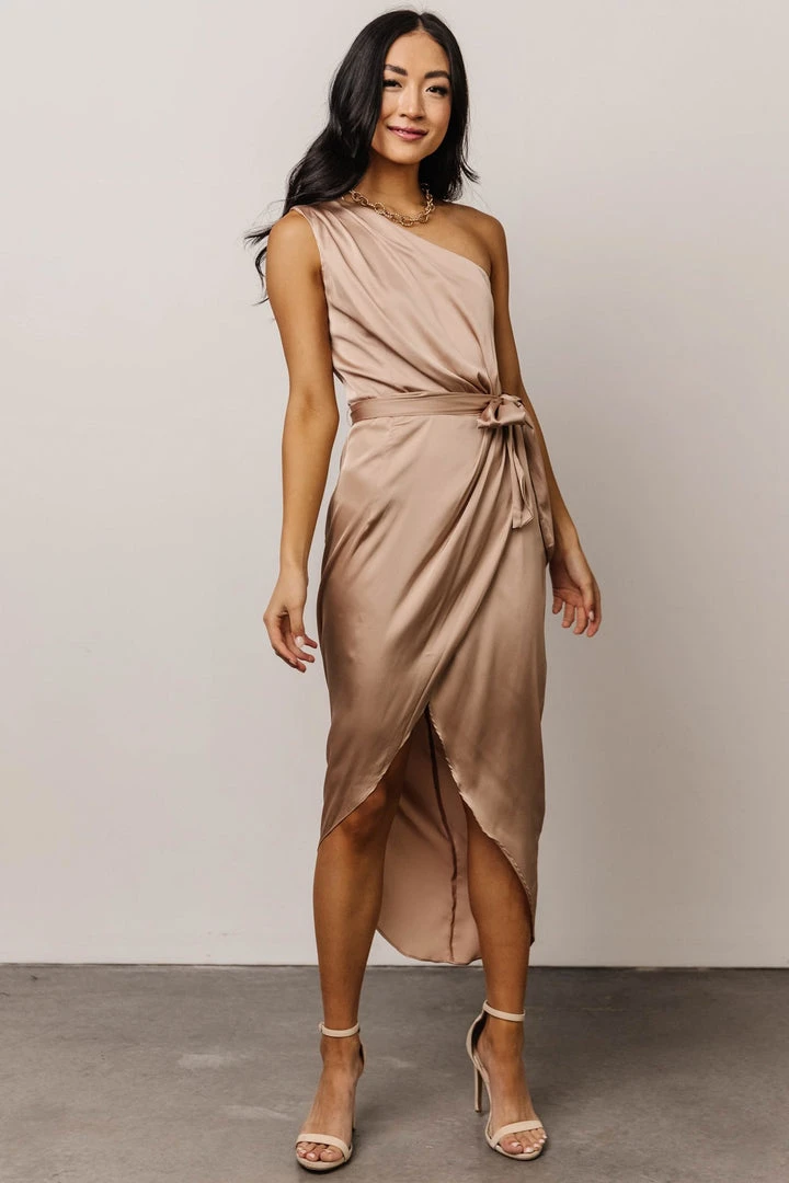 DD Celia One Shoulder Midi Dress | Champagne 5 DD Celia One Shoulder Midi Dress | Champagne