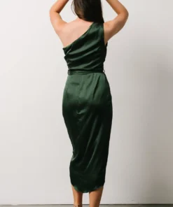 BB Custom Dresses Celia One Shoulder Midi Dress | Dark Green 7 BB Custom Dresses Celia One Shoulder Midi Dress | Dark Green