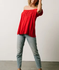 IL Cielo Embroidered Top | Cherry Red