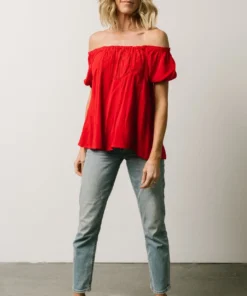 IL Cielo Embroidered Top | Cherry Red