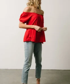 IL Cielo Embroidered Top | Cherry Red