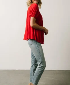 IL Cielo Embroidered Top | Cherry Red