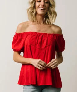 IL Cielo Embroidered Top | Cherry Red