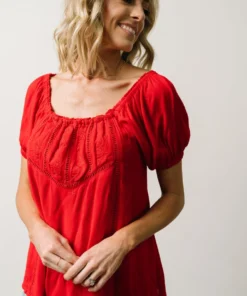 IL Cielo Embroidered Top | Cherry Red