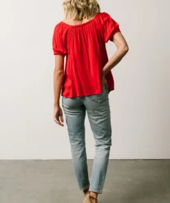 IL Cielo Embroidered Top | Cherry Red