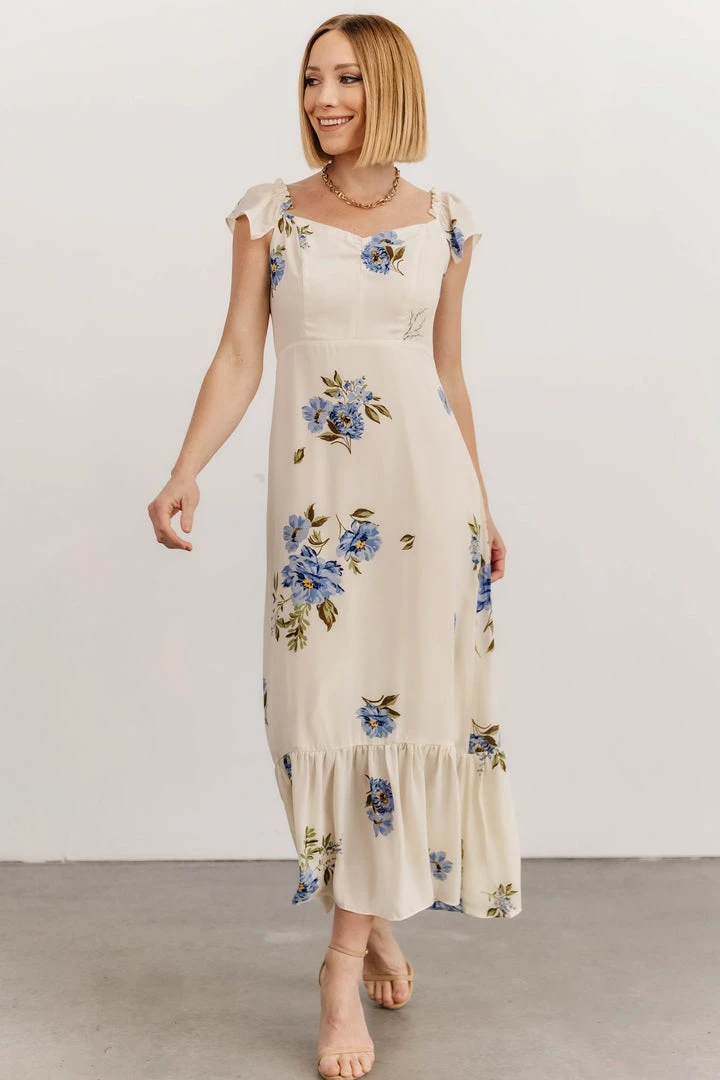 SL Clara Midi Dress | Cream + Blue Floral 3 SL Clara Midi Dress | Cream + Blue Floral