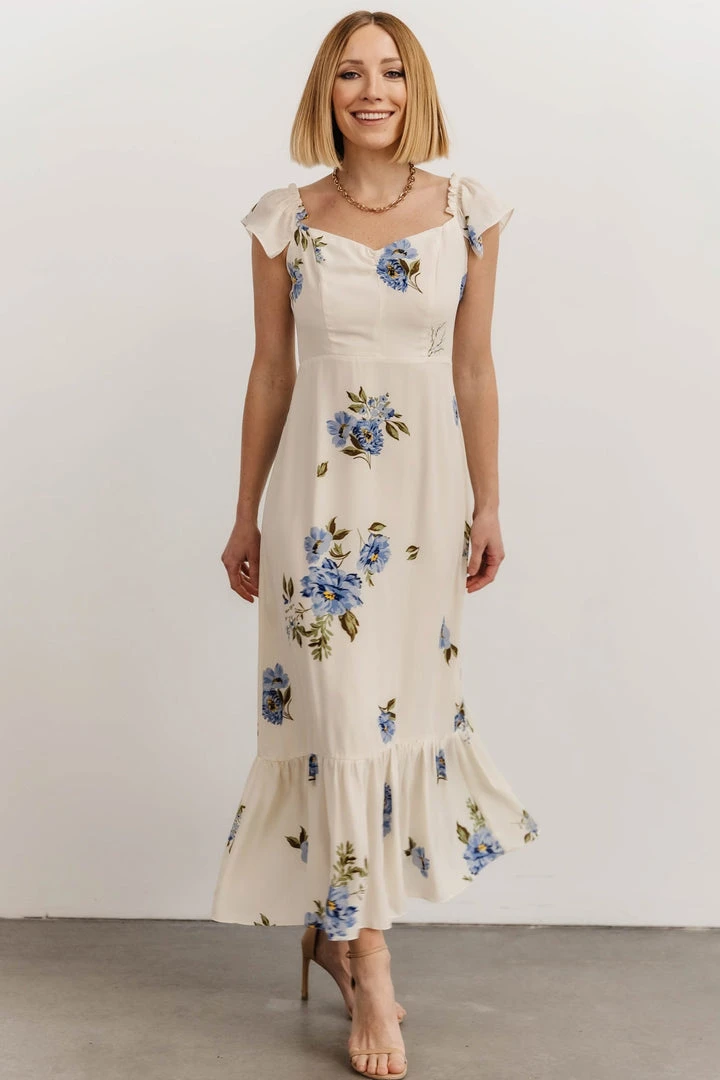 SL Clara Midi Dress | Cream + Blue Floral 2 SL Clara Midi Dress | Cream + Blue Floral
