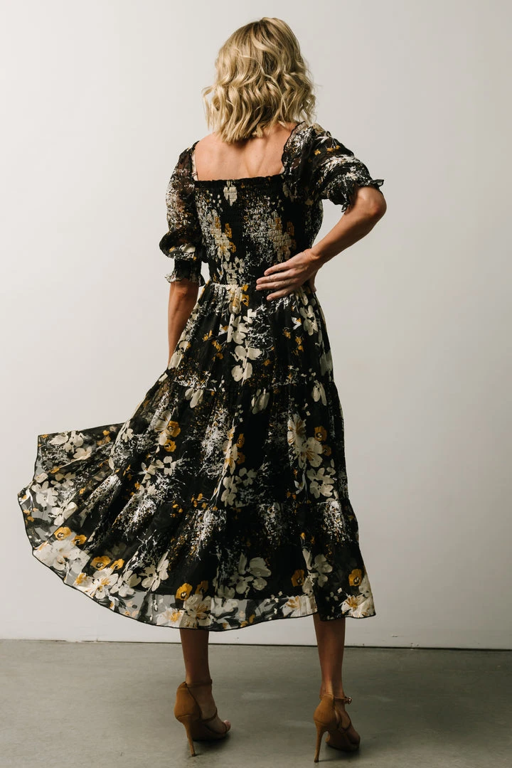 BB Custom Fabian Jacquard Midi Dress | Black Floral 5 BB Custom Fabian Jacquard Midi Dress | Black Floral