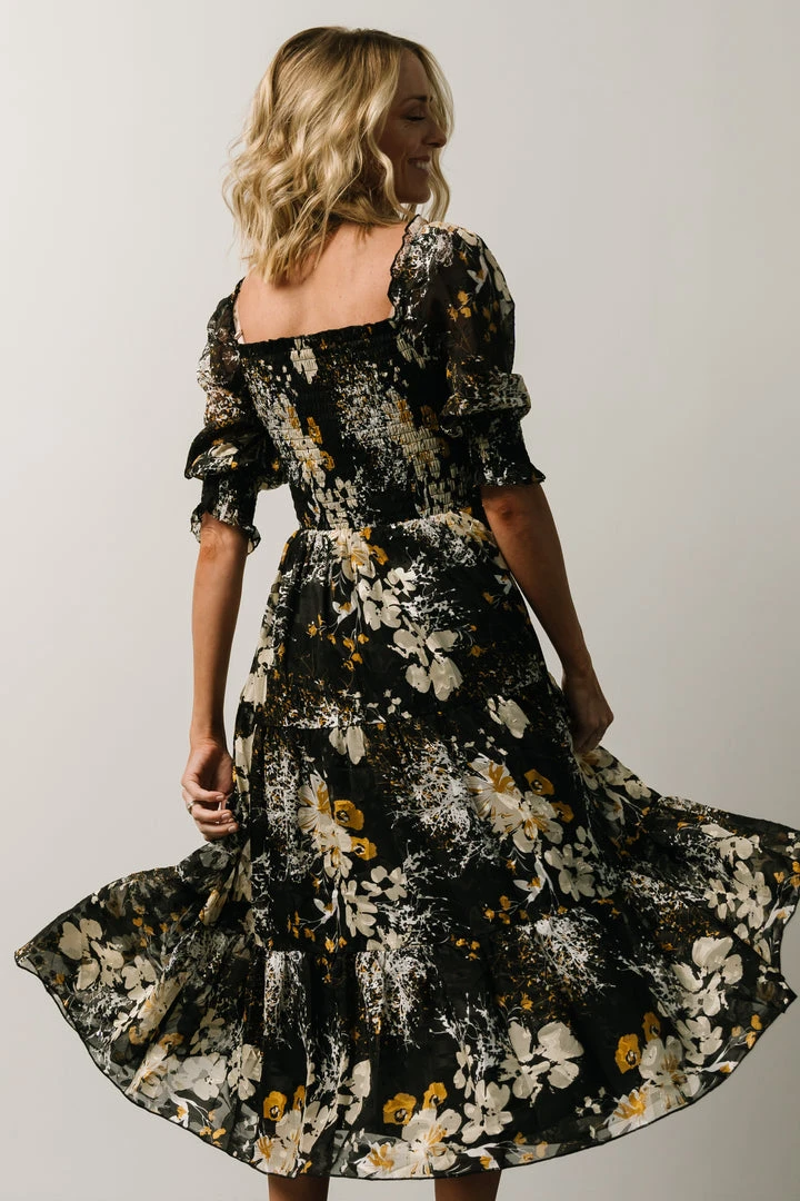 BB Custom Fabian Jacquard Midi Dress | Black Floral 7 BB Custom Fabian Jacquard Midi Dress | Black Floral