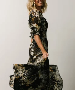 BB Custom Fabian Jacquard Midi Dress | Black Floral 12 BB Custom Fabian Jacquard Midi Dress | Black Floral