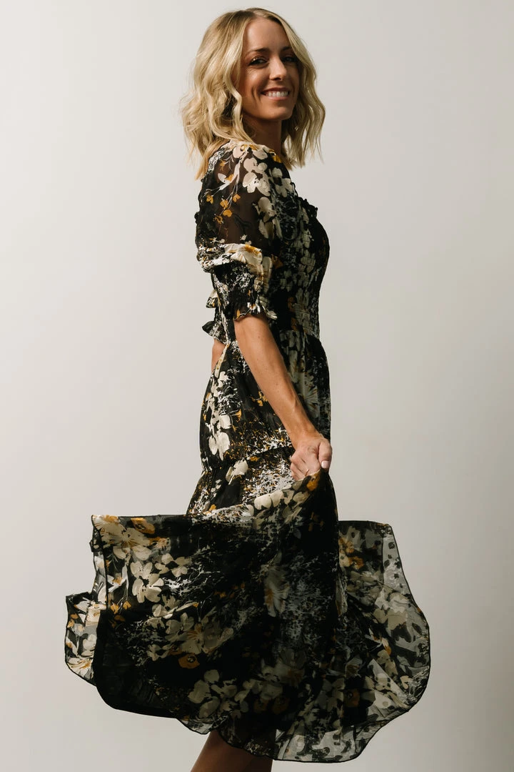 BB Custom Fabian Jacquard Midi Dress | Black Floral 6 BB Custom Fabian Jacquard Midi Dress | Black Floral