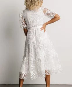 FT Dresses Cynthia Embossed Midi Dress | Off White