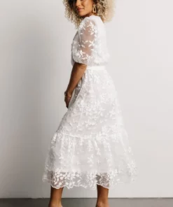 FT Dresses Cynthia Embossed Midi Dress | Off White