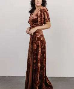 BB Custom Danielle Embossed Velvet Maxi Dress | Bronze