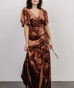 BB Custom Danielle Embossed Velvet Maxi Dress | Bronze