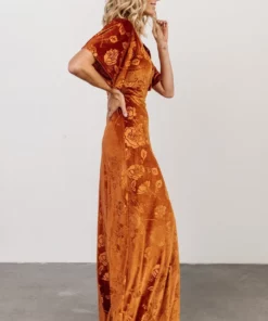 BB Custom Danielle Embossed Velvet Maxi Dress | Rust 6 BB Custom Danielle Embossed Velvet Maxi Dress | Rust