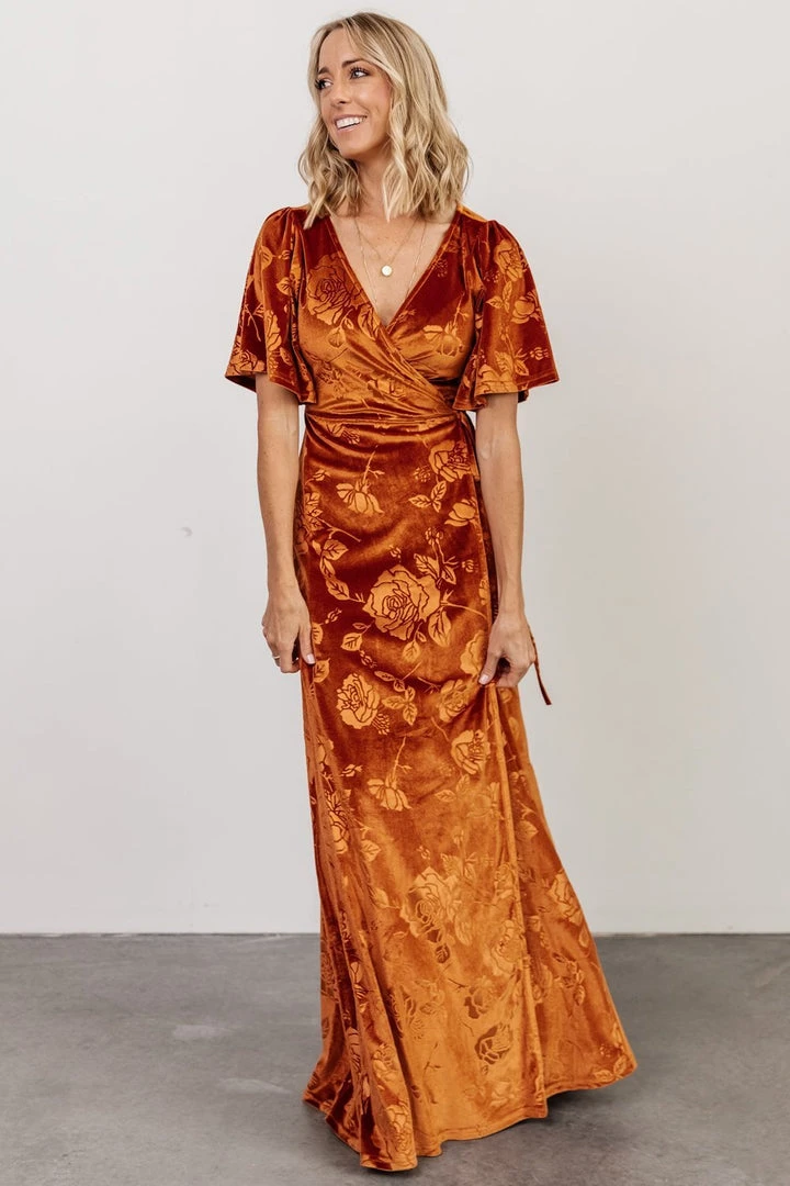 BB Custom Danielle Embossed Velvet Maxi Dress | Rust 1 BB Custom Danielle Embossed Velvet Maxi Dress | Rust