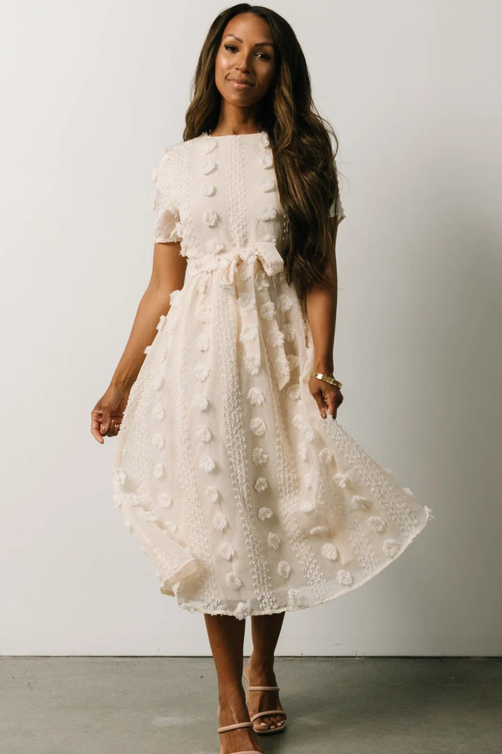 POL Darbi Floral Dot Midi Dress | Cream Dresses 1 POL Darbi Floral Dot Midi Dress | Cream Dresses
