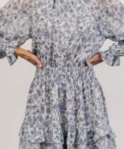 DF Dresses Delia High Neck Mini Dress | Dusty Blue Floral