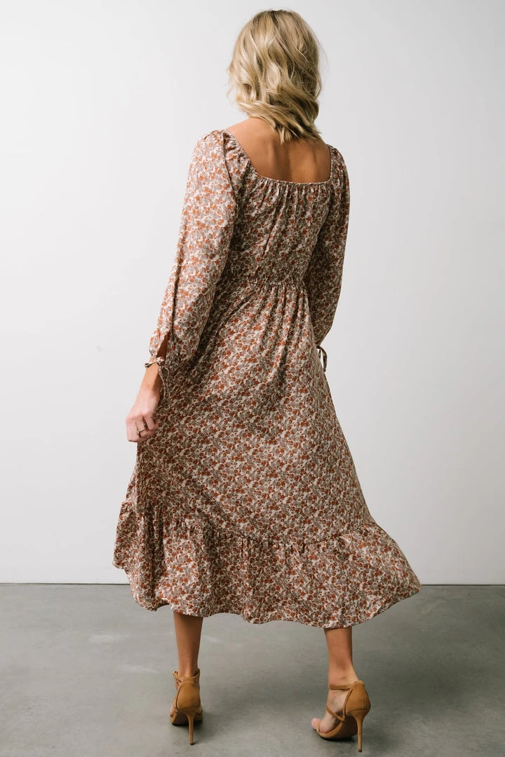 HAY Dell Smocked Midi Dress | Rust + Gray Floral Dresses 6 HAY Dell Smocked Midi Dress | Rust + Gray Floral Dresses