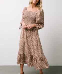 HAY Dell Smocked Midi Dress | Rust + Gray Floral Dresses 10 HAY Dell Smocked Midi Dress | Rust + Gray Floral Dresses