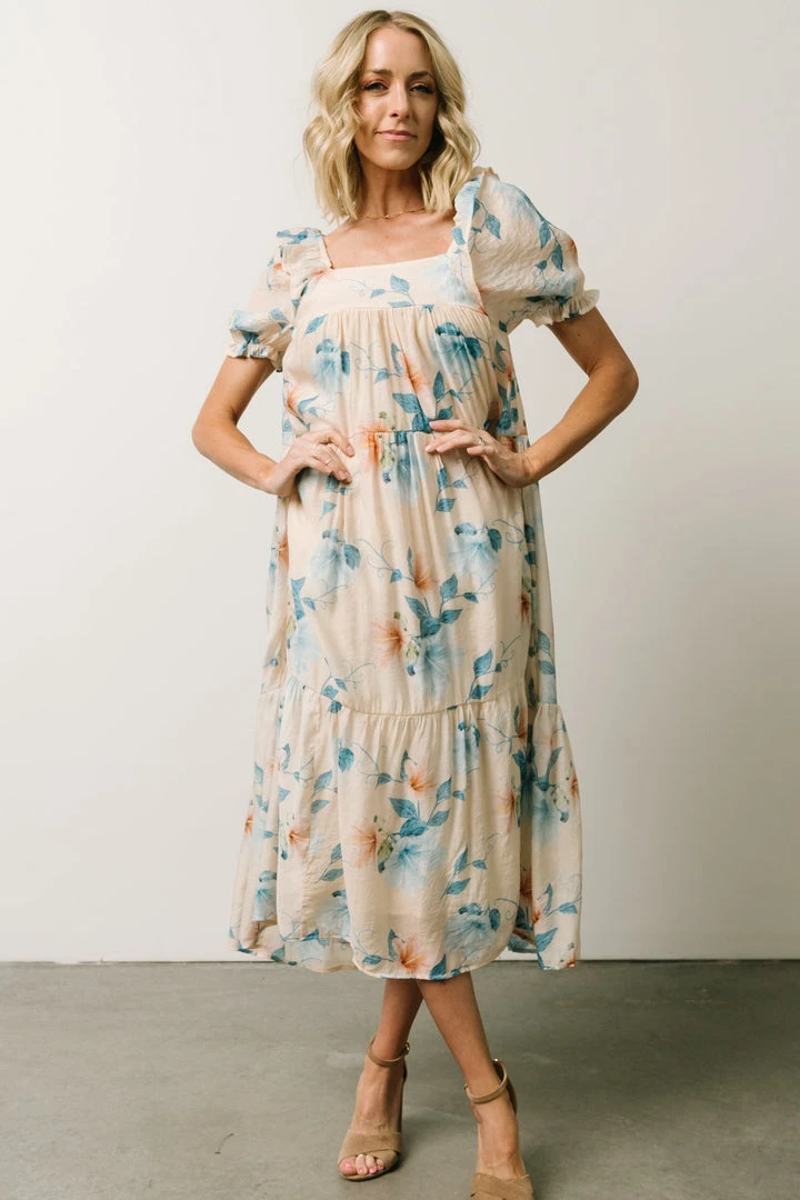 HAY Dora Baby Doll Midi Dress | Light Peach Floral 3 HAY Dora Baby Doll Midi Dress | Light Peach Floral