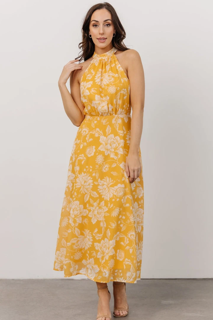 FT Dory Halter Midi Dress | Yellow Floral 4 FT Dory Halter Midi Dress | Yellow Floral