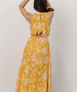 FT Dory Halter Midi Dress | Yellow Floral