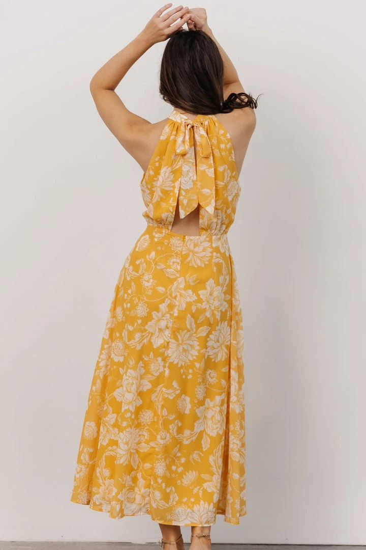 FT Dory Halter Midi Dress | Yellow Floral 2 FT Dory Halter Midi Dress | Yellow Floral