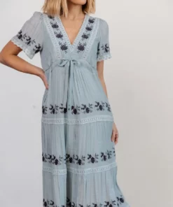 POL Dublin Embroidered Maxi Dress | Blue
