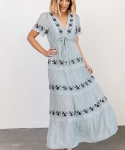 POL Dublin Embroidered Maxi Dress | Blue