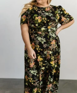 SL Eleanor Midi Dress | Black Floral Dresses