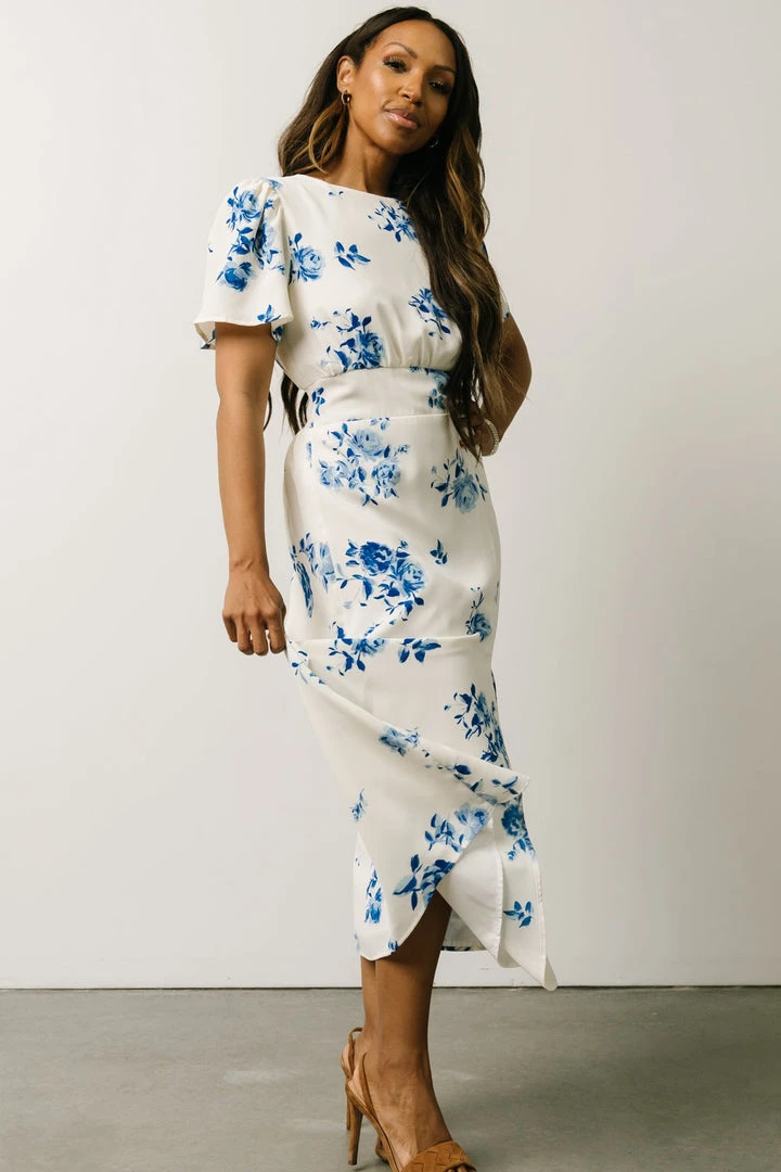 SL Eleanor Midi Dress | Cream + Blue Floral 2 SL Eleanor Midi Dress | Cream + Blue Floral