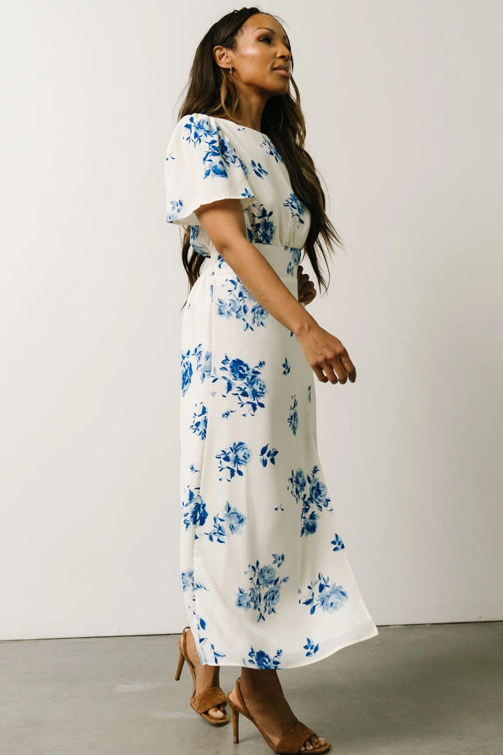 SL Eleanor Midi Dress | Cream + Blue Floral 3 SL Eleanor Midi Dress | Cream + Blue Floral