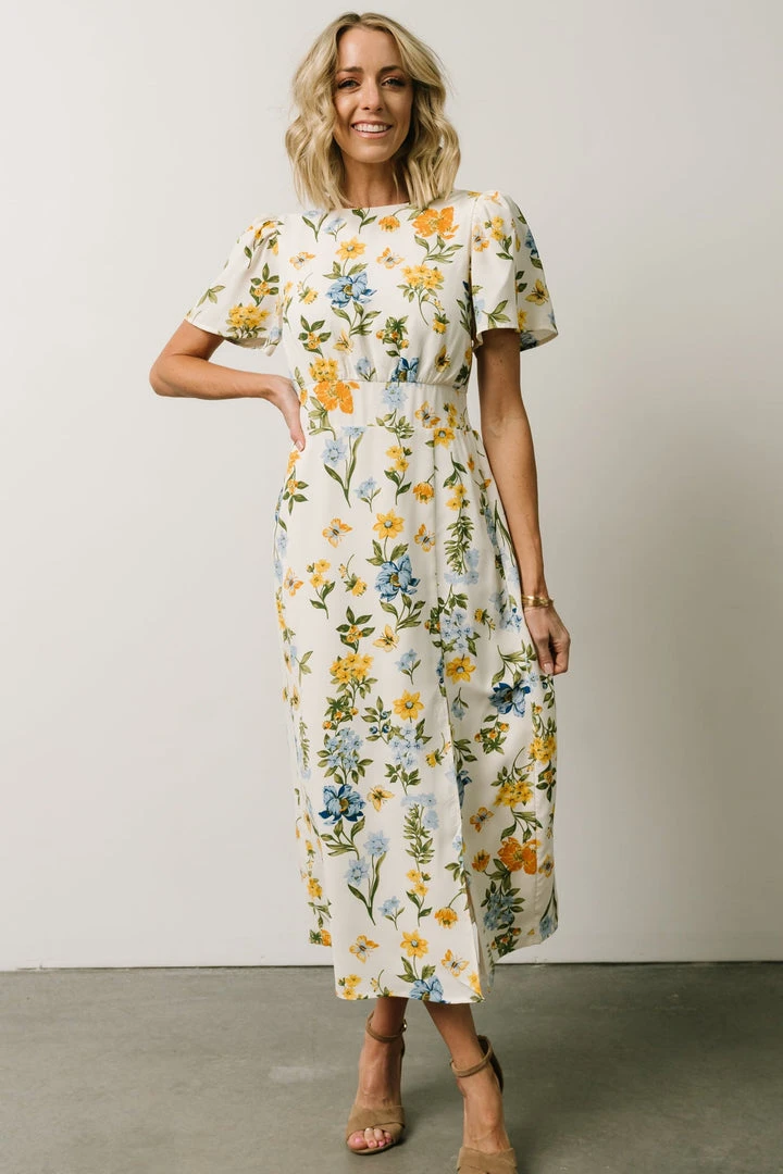 SL Eleanor Midi Dress | Yellow + Blue Floral 1 SL Eleanor Midi Dress | Yellow + Blue Floral