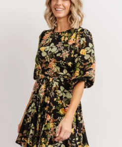 SL Dresses Elena Mini Dress | Black Multi Floral