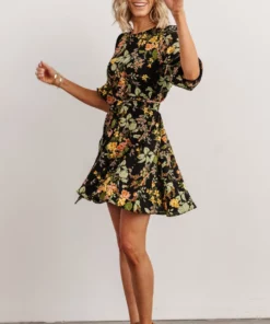 SL Dresses Elena Mini Dress | Black Multi Floral
