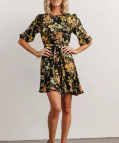 SL Dresses Elena Mini Dress | Black Multi Floral