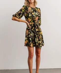 SL Dresses Elena Mini Dress | Black Multi Floral
