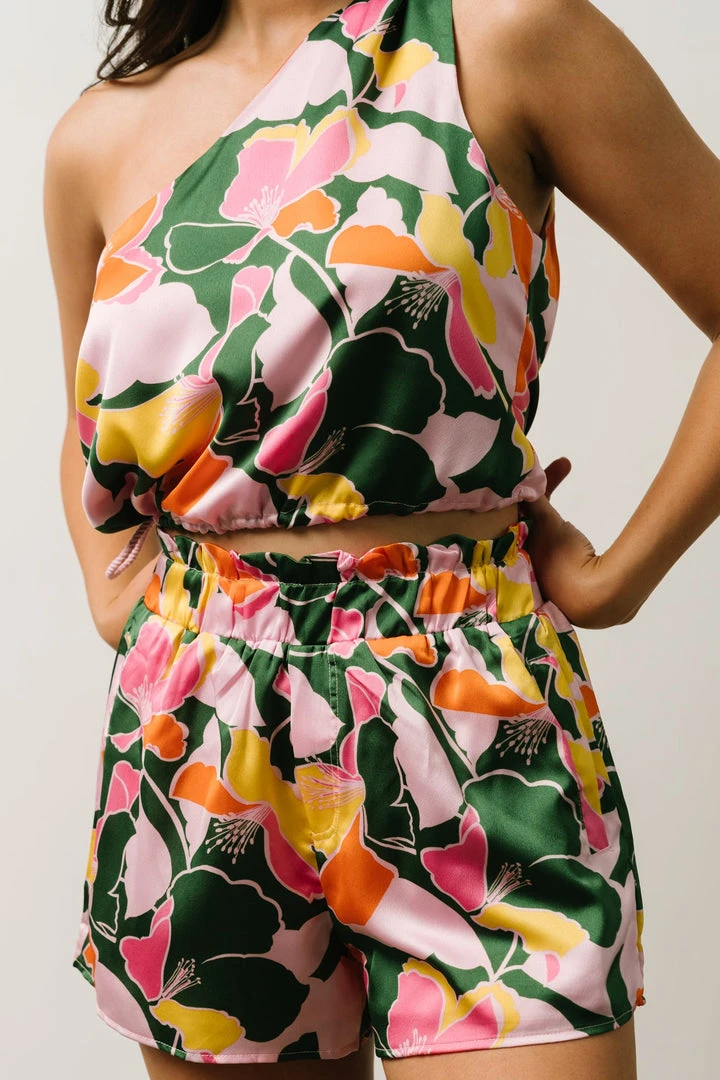SL Emilia One Shoulder Crop Top | Pink + Green Floral Tops 3 SL Emilia One Shoulder Crop Top | Pink + Green Floral Tops