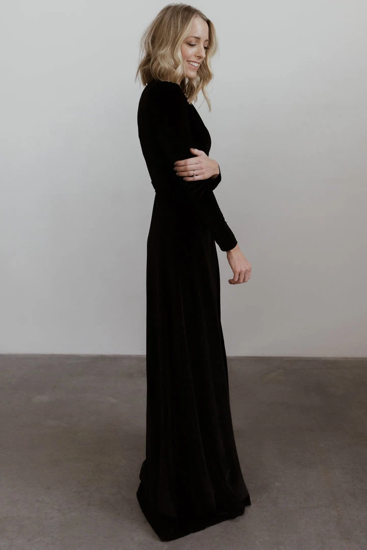 BB Custom Esmerelda Velvet Wrap Maxi Dress | Black Dresses 2 BB Custom Esmerelda Velvet Wrap Maxi Dress | Black Dresses