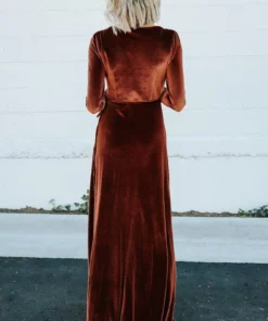 BB Custom Dresses Esmerelda Velvet Wrap Maxi Dress | Bronze 10 BB Custom Dresses Esmerelda Velvet Wrap Maxi Dress | Bronze
