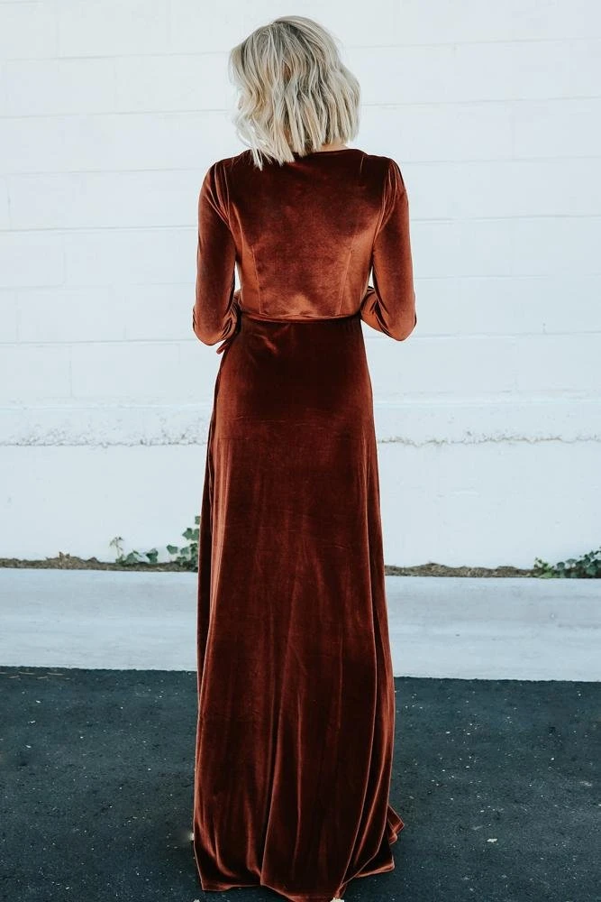 BB Custom Dresses Esmerelda Velvet Wrap Maxi Dress | Bronze 3 BB Custom Dresses Esmerelda Velvet Wrap Maxi Dress | Bronze