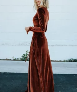 BB Custom Dresses Esmerelda Velvet Wrap Maxi Dress | Bronze