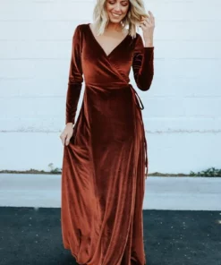 BB Custom Dresses Esmerelda Velvet Wrap Maxi Dress | Bronze 14 BB Custom Dresses Esmerelda Velvet Wrap Maxi Dress | Bronze