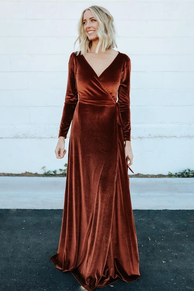 BB Custom Dresses Esmerelda Velvet Wrap Maxi Dress | Bronze 5 BB Custom Dresses Esmerelda Velvet Wrap Maxi Dress | Bronze