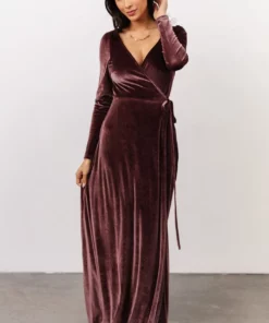 BB Custom Dresses Esmerelda Velvet Wrap Maxi Dress | Dusty Plum