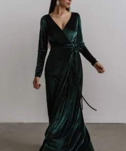 BB Custom Esmerelda Velvet Wrap Maxi Dress | Emerald Dresses