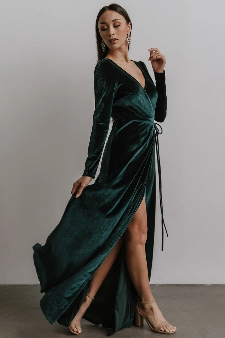 BB Custom Esmerelda Velvet Wrap Maxi Dress | Emerald Dresses 2 BB Custom Esmerelda Velvet Wrap Maxi Dress | Emerald Dresses