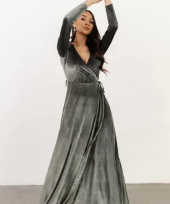 BB Custom Esmerelda Velvet Wrap Maxi Dress | Eucalyptus